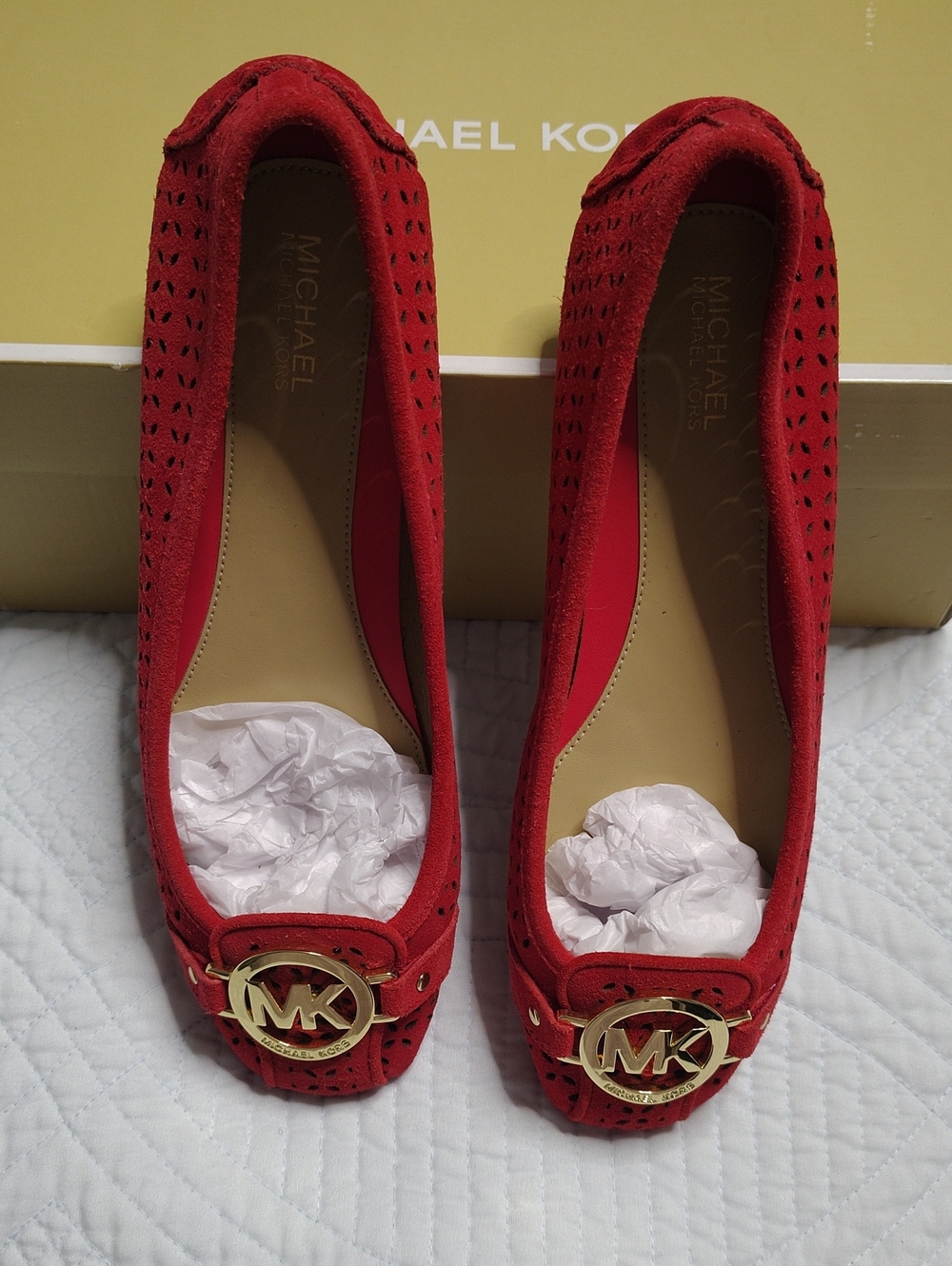 Michael Kors Red Perforated Suede MK Logo Flats